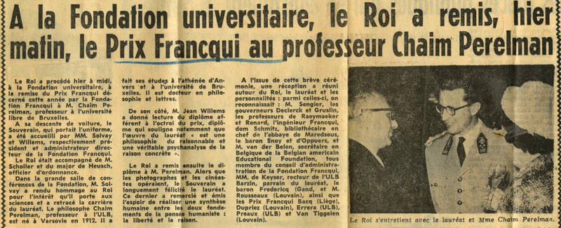 Coupures de presse. Fonds Chaïm Perelman, Archives de l'Université libre de Bruxelles, BE.ULB-ARCH/89PP 33.2.