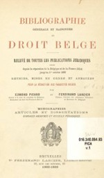 Relevé de toutes les publications juridiques parues depuis la séparation de la Belgique et de la France (1814) jusqu'au 1er octobre 1889